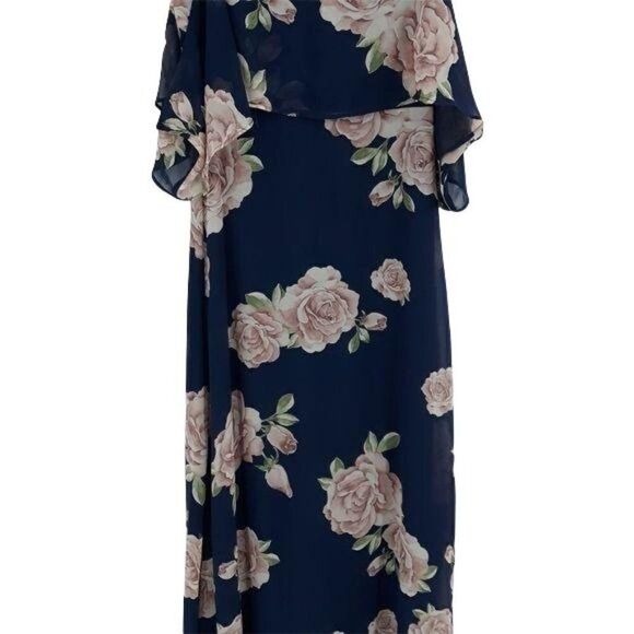 Lulu's Dress The Very Thought Of You 539682 Flounce Shawl Floral Gown Navy Sz S - Picture 6 of 16